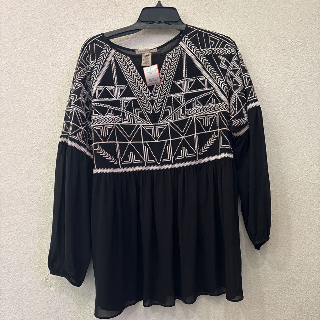SHARON YOUNG,LONGSLV TOP,BLK,L