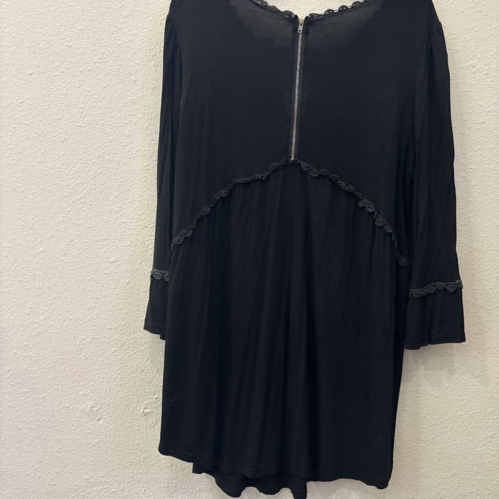 LONGSLV TUNIC TOP,BLK,L