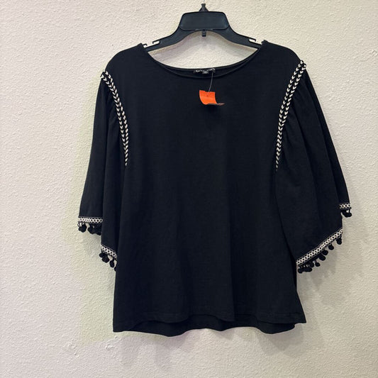 SEE AND BE SEEN,3/4SLV TOP,BLK,1X