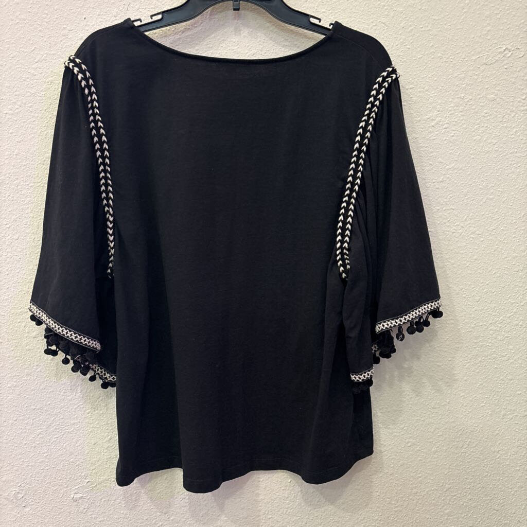 SEE AND BE SEEN,3/4SLV TOP,BLK,1X