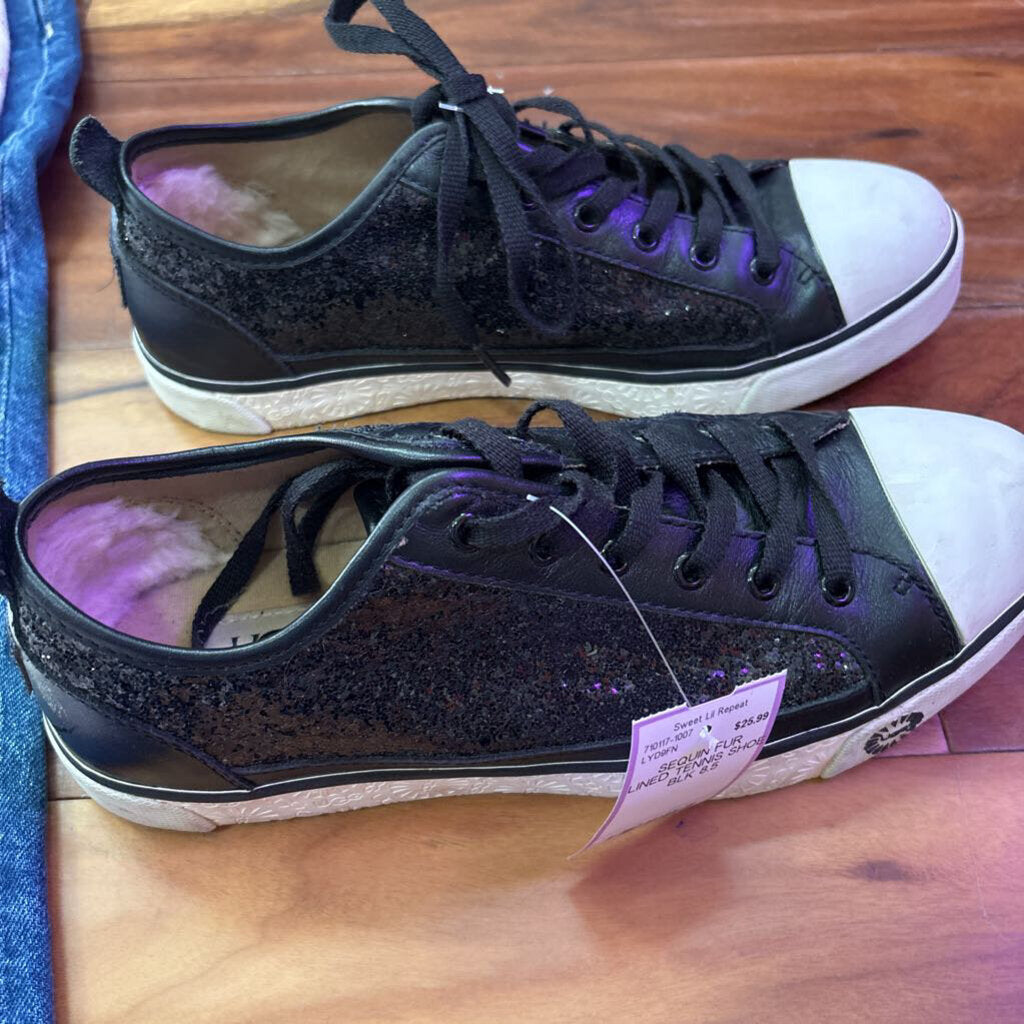 UGG,SEQUIN FUR LINED TENNIS SHOE,BLK,8.5