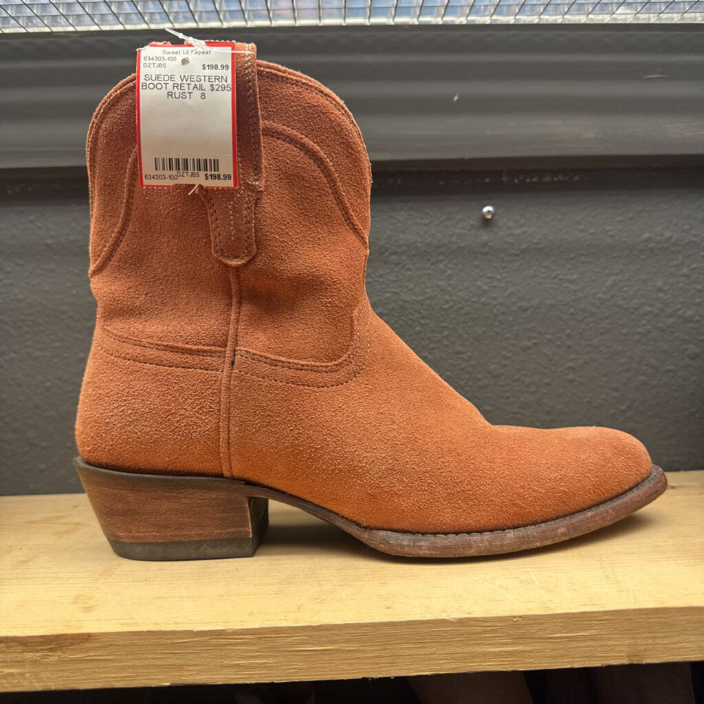 TECOVAS,SUEDE WESTERN BOOT RETAIL $295,RUST ,8