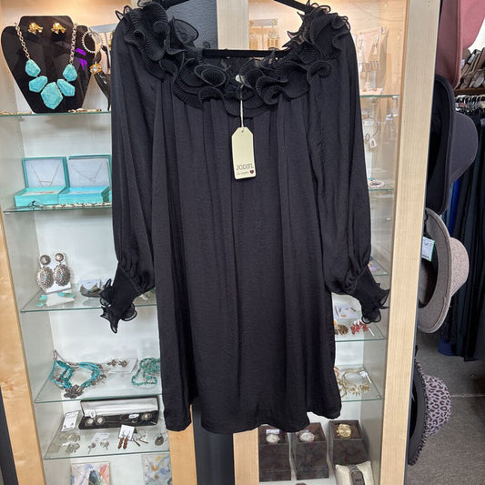 JODIFL,NWT RUFFLE NECK DRESS,BLK,S