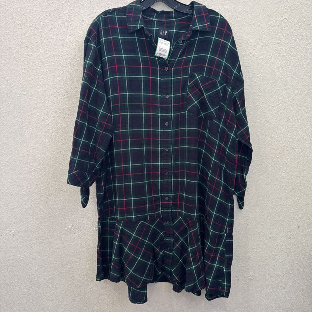 GAP,PLAID TUNIC TOP / DRESS ,GRN/NVY/RED ,L