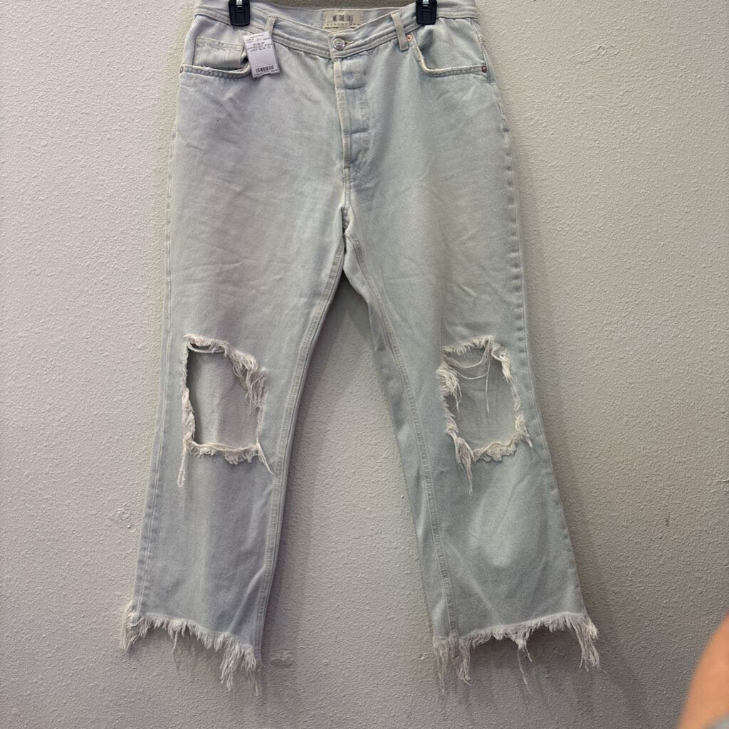 FREE PEOPLE,DENIM BF DISTRESSED JEANS ,LIGHT BLUE ,30