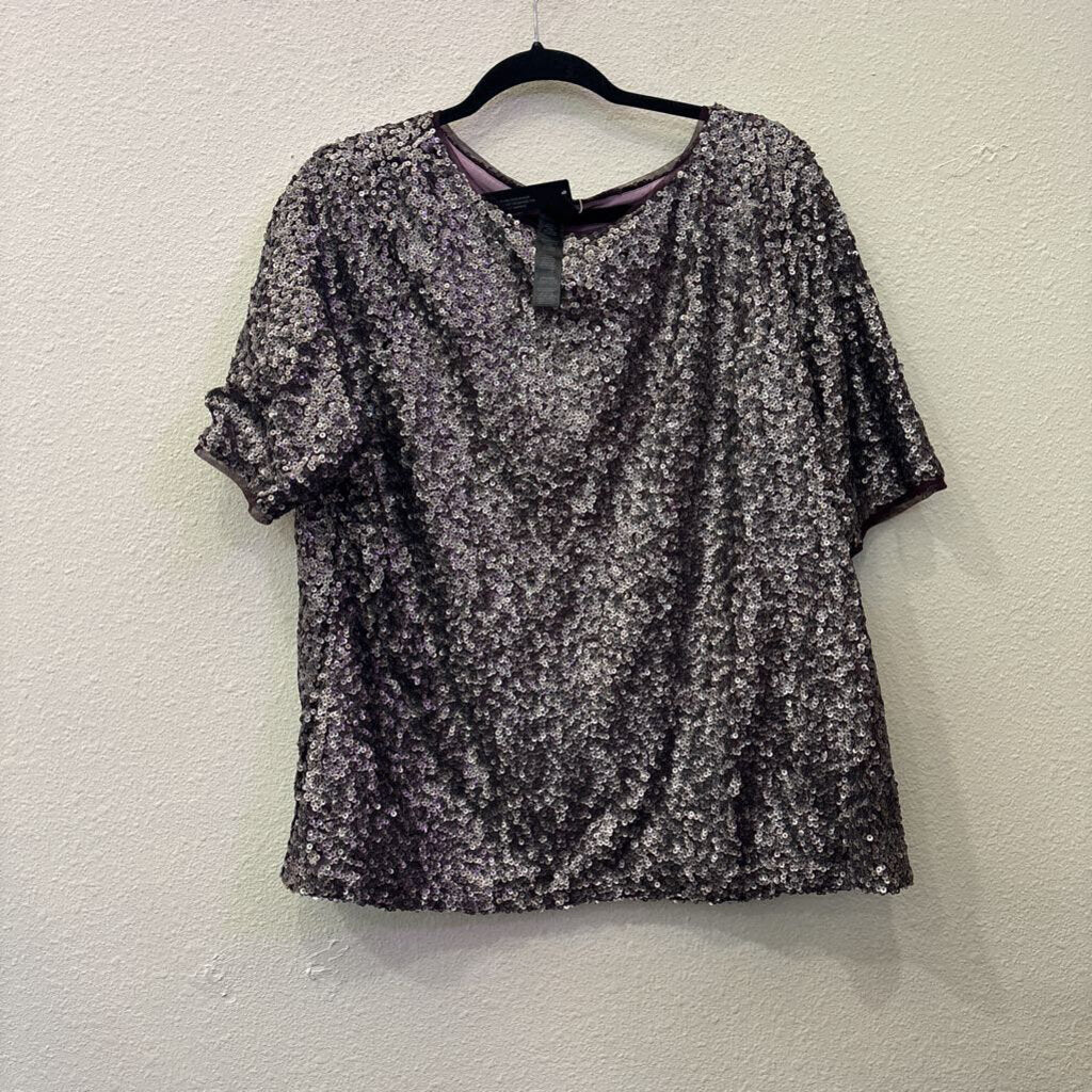 BLACK LABEL BY CHICO'S,NWT SEQ TOP ,PUR/SILVER ,3