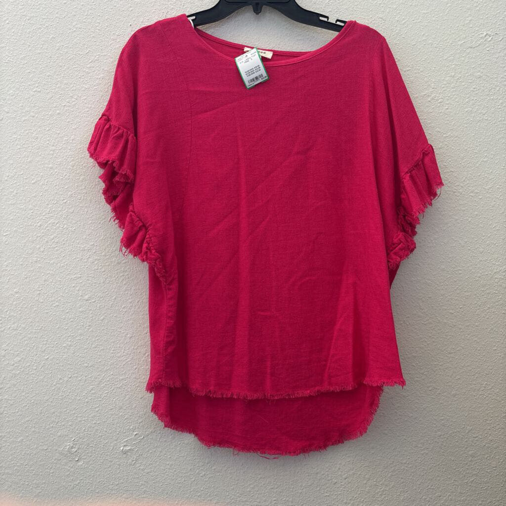 UMGEE,S/S LINEN TOP ,PINK ,S