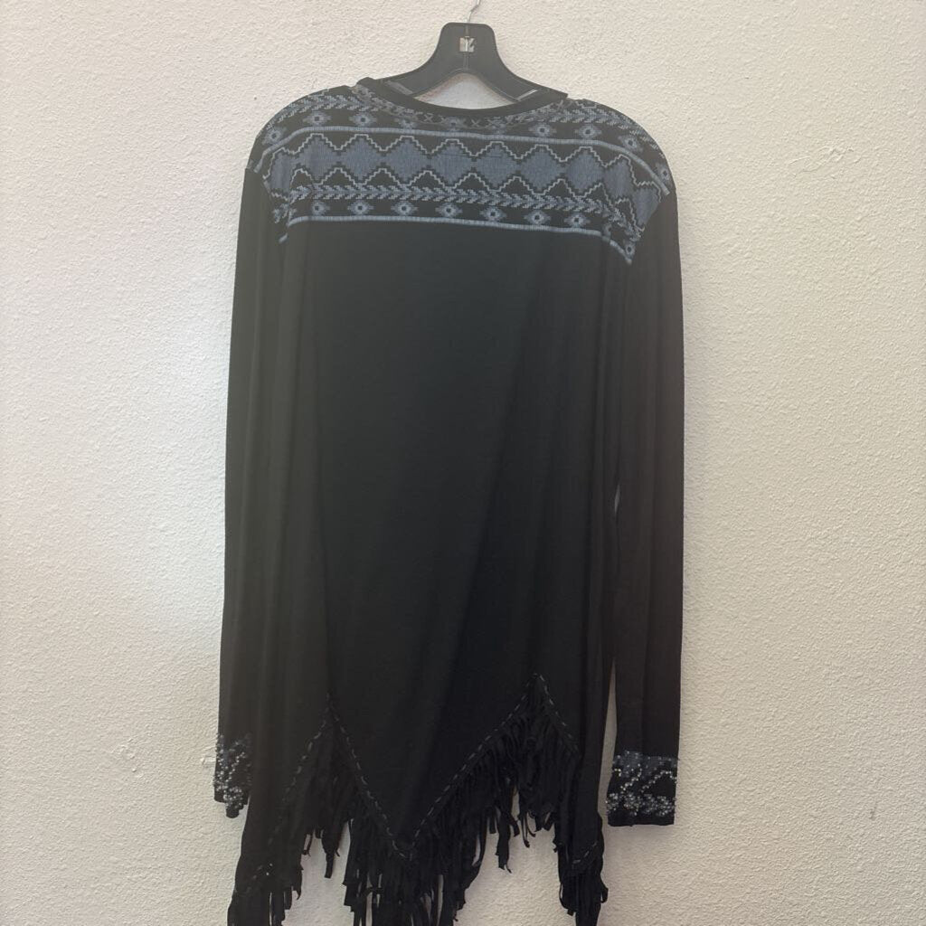 DOUBLE D RANCH,VINGTAGE BEADED INDIAN W/ HORSE FRINGE SHIRT,GRAY/BLUE ,L