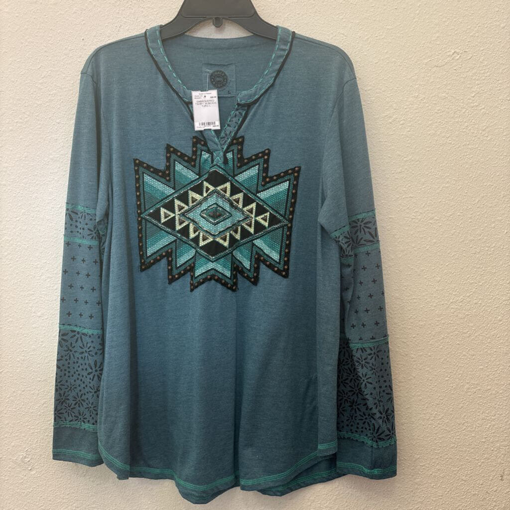 DOUBLE D RANCH,EMBROIDERED TSHIRT W/BEADS,TURG,L