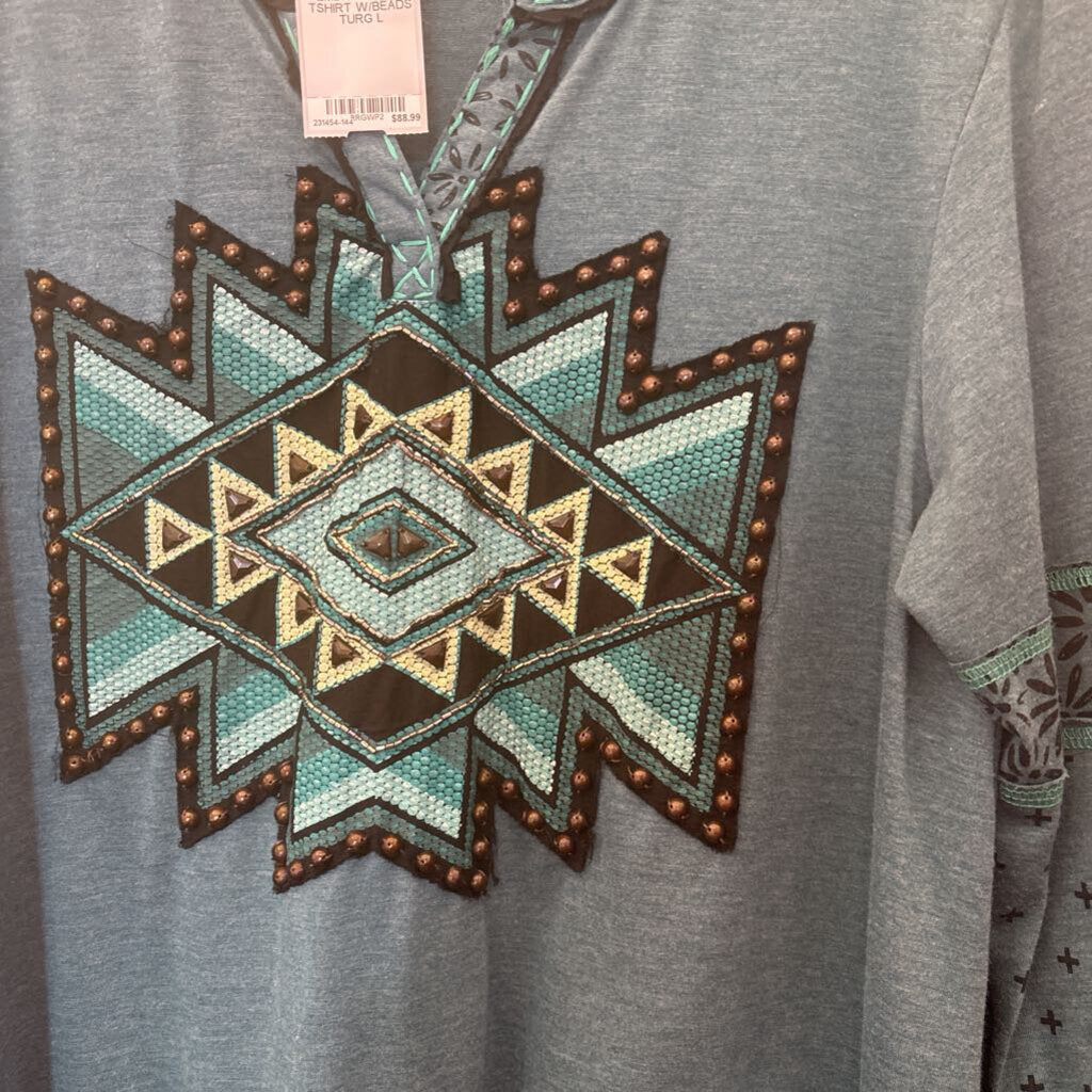 DOUBLE D RANCH,EMBROIDERED TSHIRT W/BEADS,TURG,L