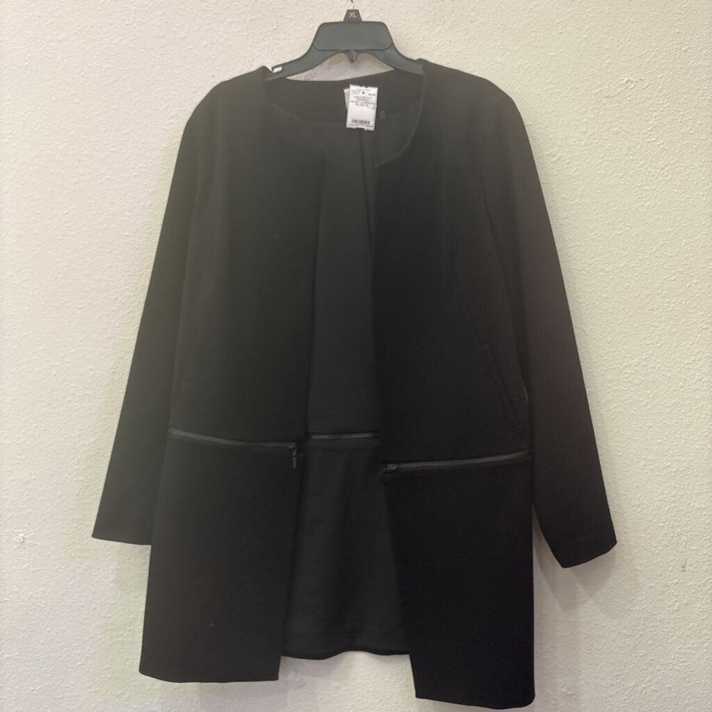 ECRU,LIGHTWEIGHT ZIPPERED JACKET/CARDIGAN ,BLACK,XL