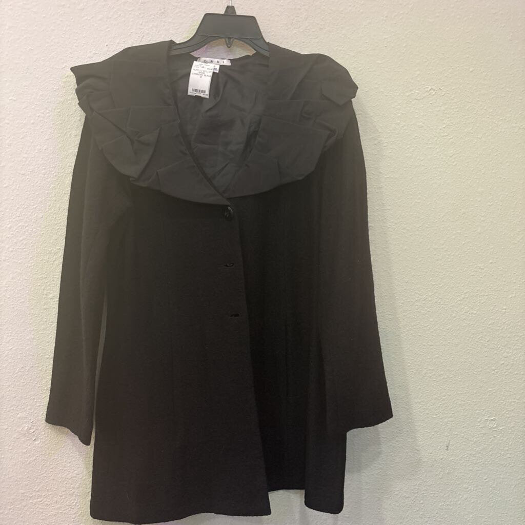 ATHLETA,RUFFLED COLLAR /WOOL CARDIGAN ,BLACK,M