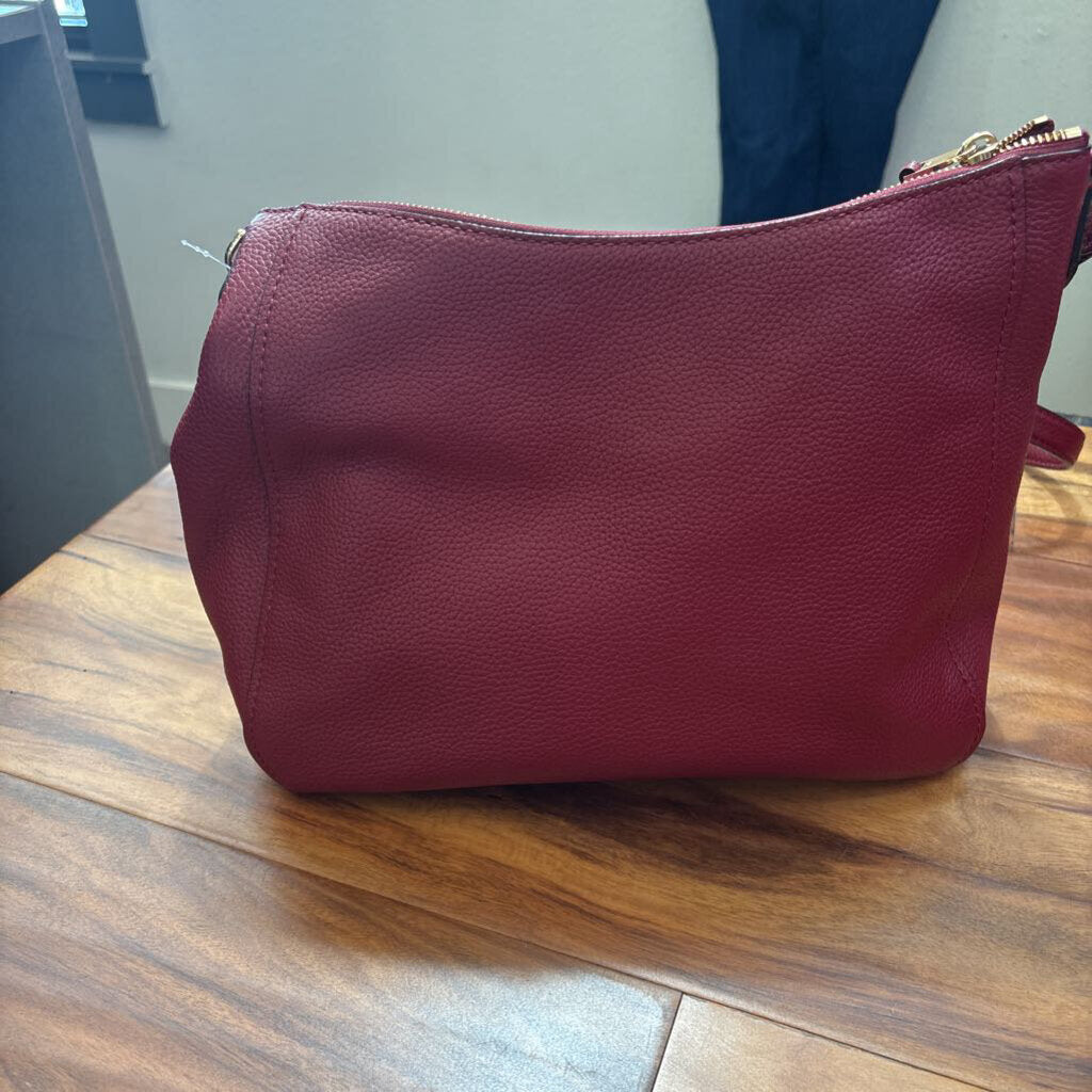 PEBBLE GRAIN ZIP ZIP SACHEL ,BURGANDY