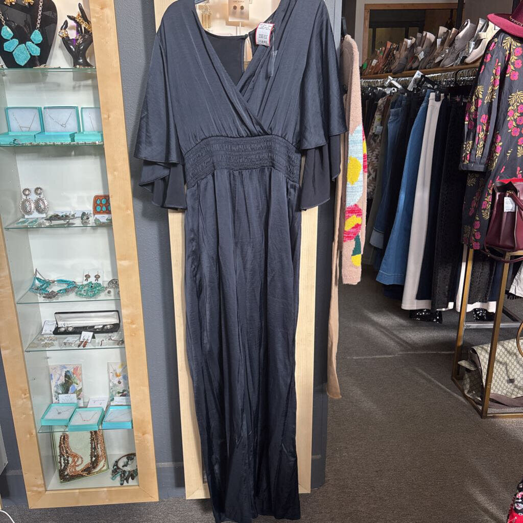 JESSICA SIMPSON,NWT SATI N JUMPSUIT ,BLK,XL
