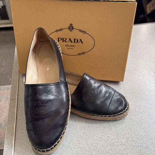 PRADA,LEATHER ESPRADRILLES,BLK,39
