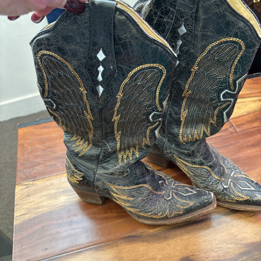 CORRAL VINTAGE WINGS & CROSSES,BLK/GOLD,8