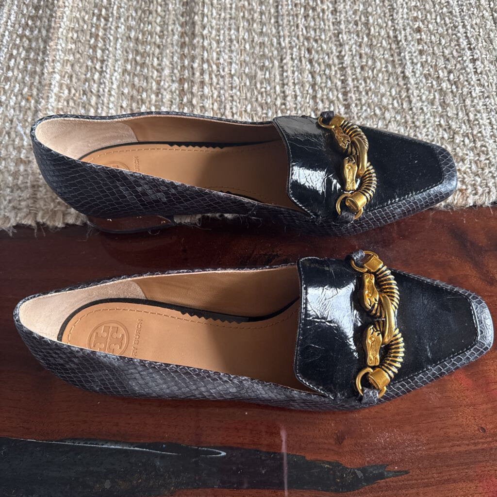 TORY BURCH,TB Buckle loafer ,Black gold,9