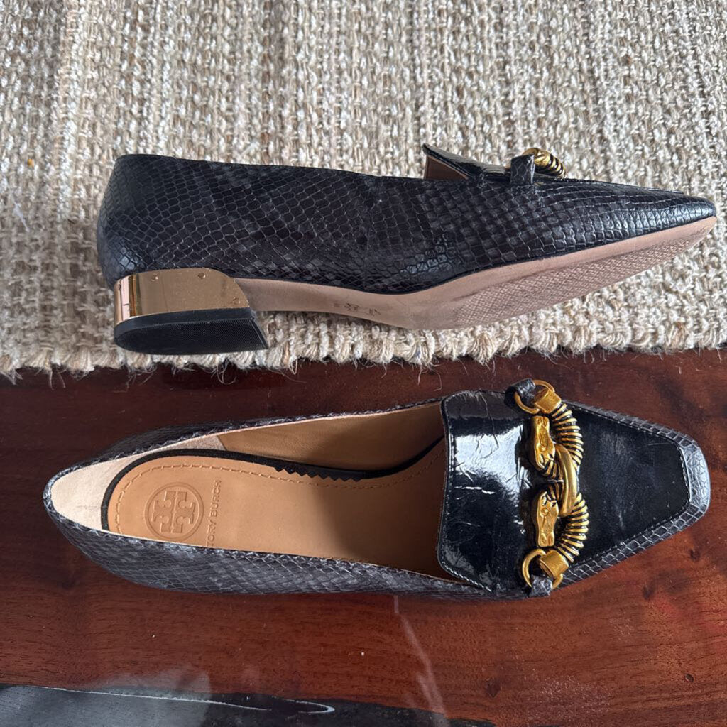TORY BURCH,TB Buckle loafer ,Black gold,9