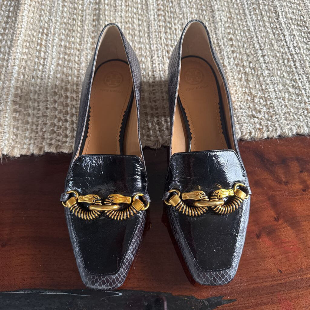 TORY BURCH,TB Buckle loafer ,Black gold,9