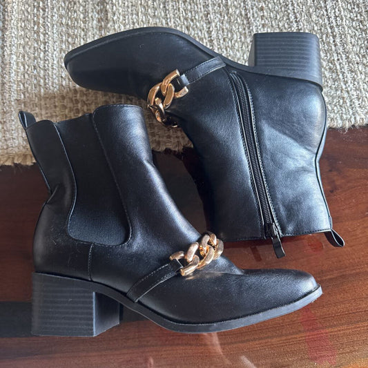 BAMBOO,Buckle Boot,Black gold ,9