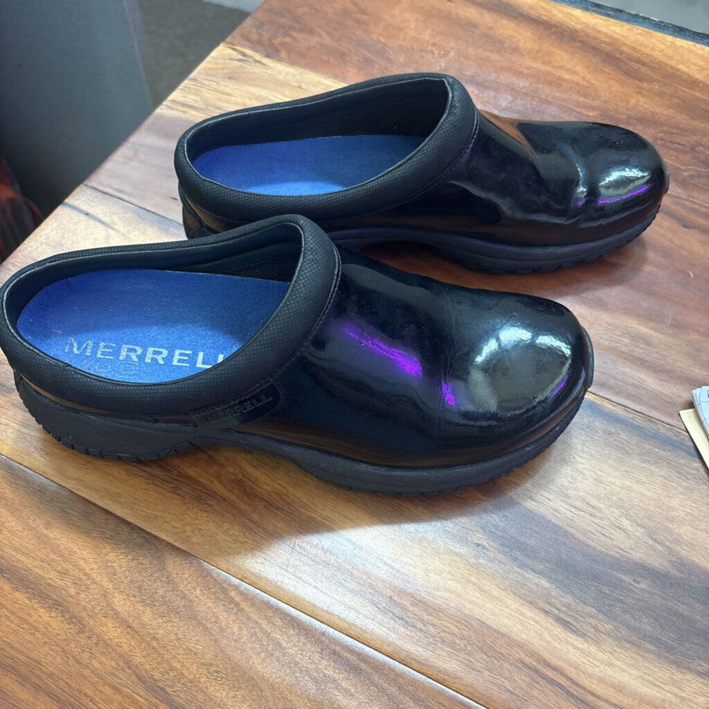 MERRELL,SLIP ON BLK PATENT ,BLACK ,7.5