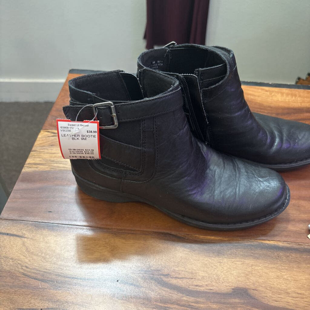 CLARKS,LEATHER BOOTIE ,BLK,9M
