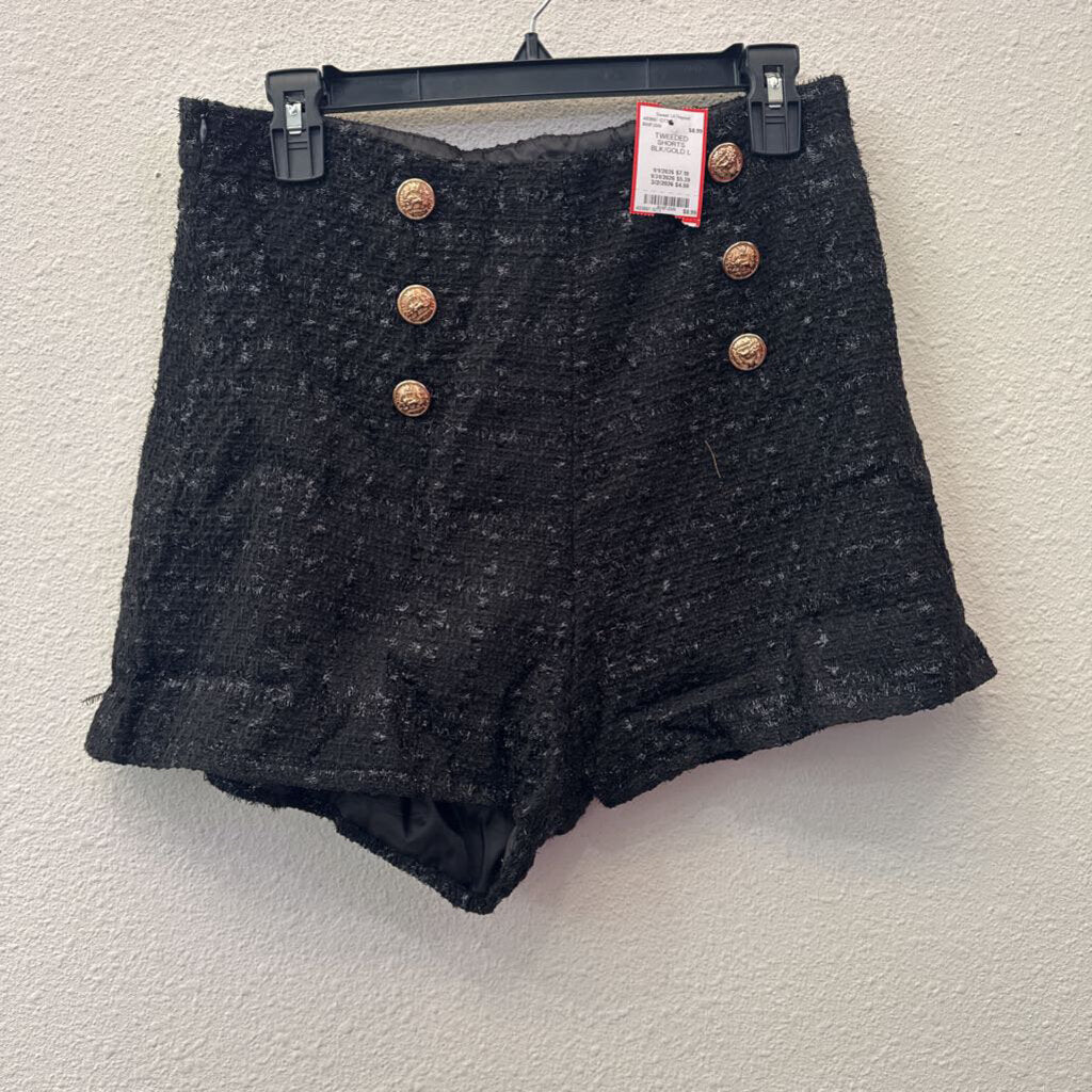 NO LABEL,TWEEDED SHORTS ,BLK/GOLD,L