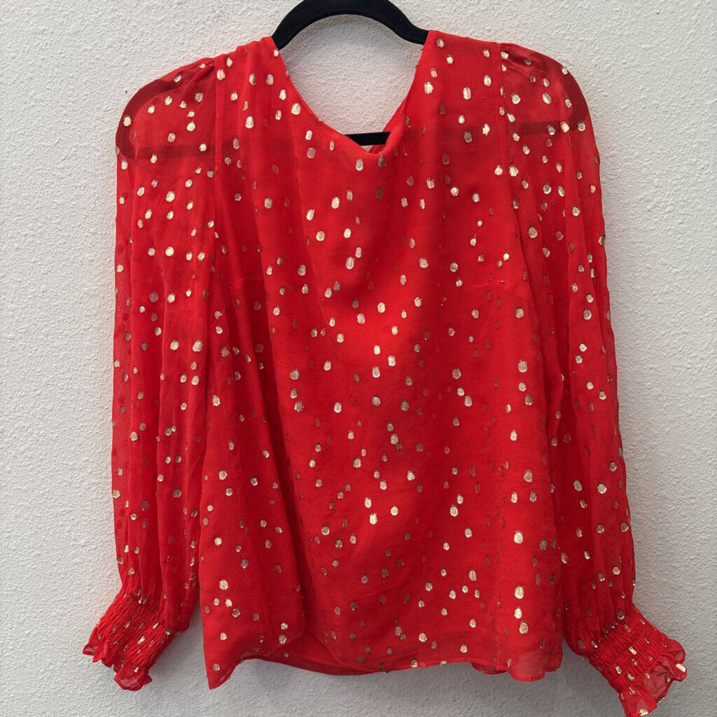 LILLY PULITZER,L/S SHEER W/ GOLD & LINING,RED,M