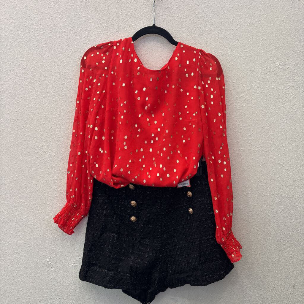 LILLY PULITZER,L/S SHEER W/ GOLD & LINING,RED,M