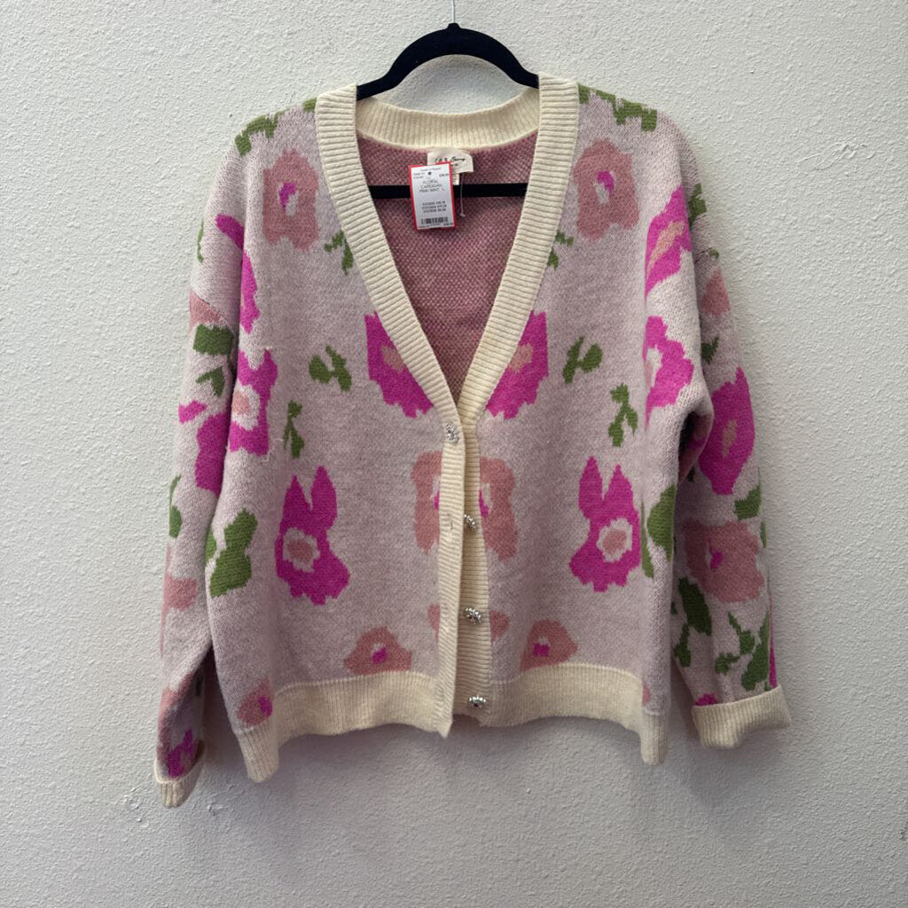 143 STORY,FLORAL CARDIGAN ,PINK/WHT ,L