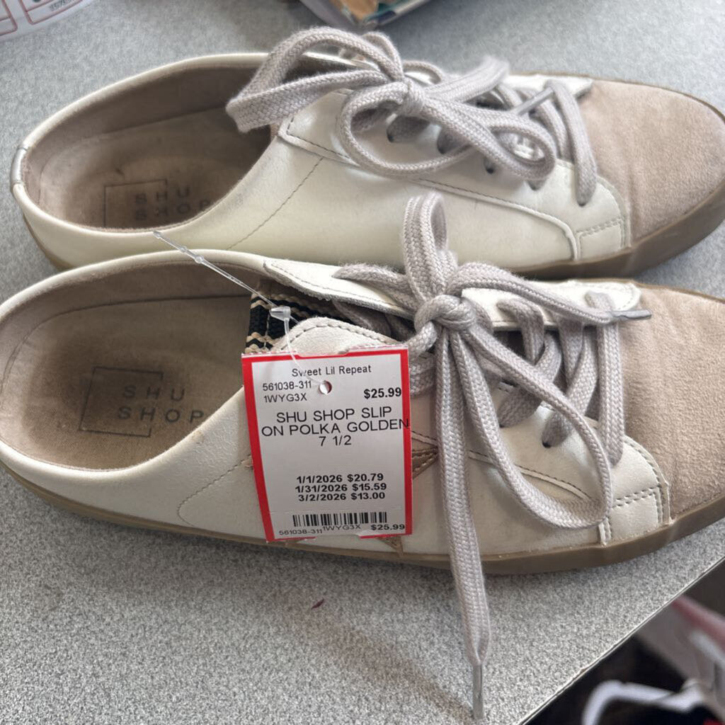 SHU SHOP SLIP ON POLKA GOLDEN , 7 1/2