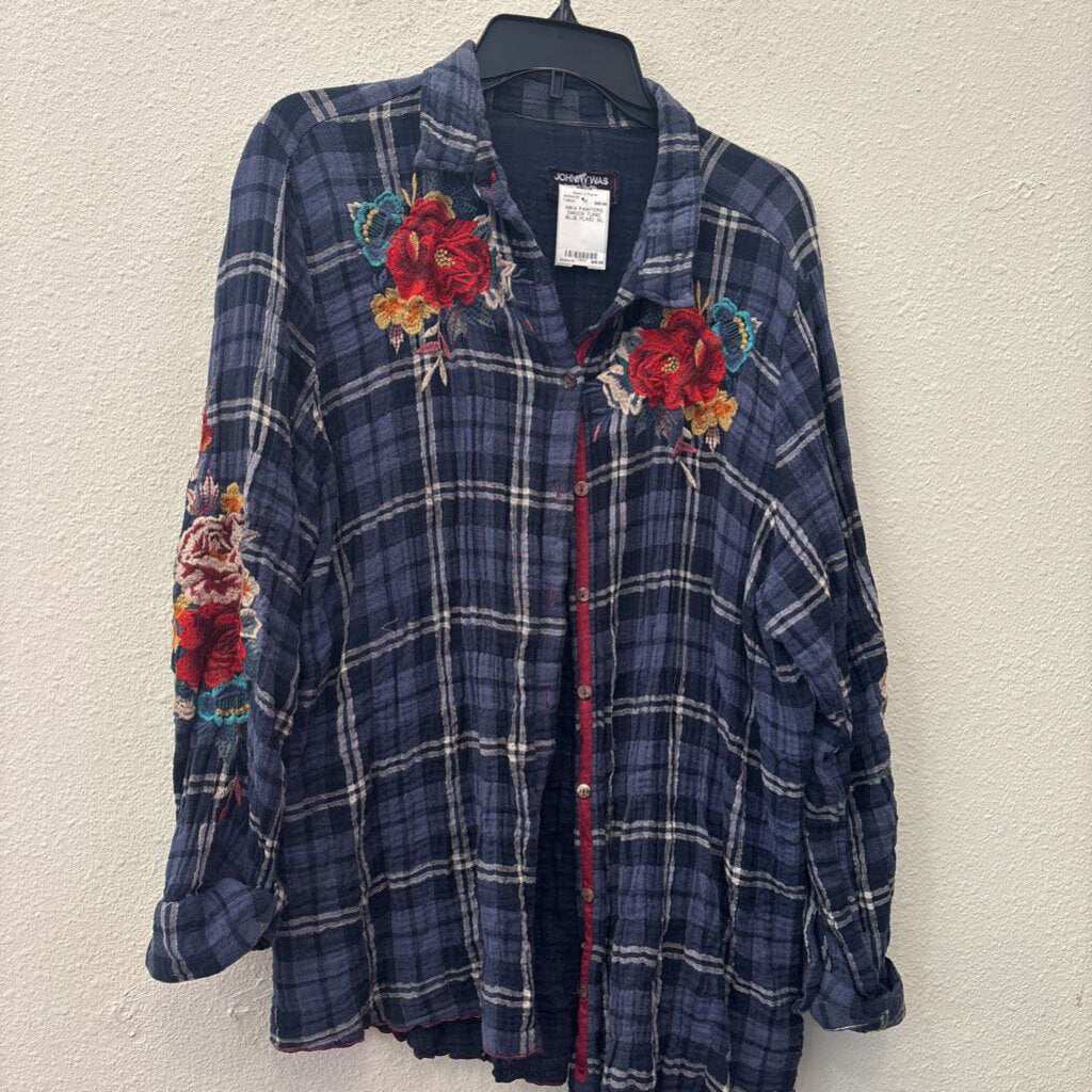 MIKA PAINTERS SMOCK TUNIC ,BLUE PLAID ,XL
