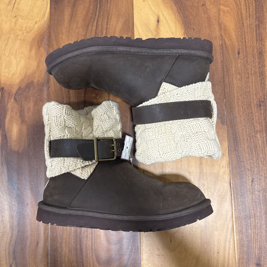 UGG,UGG LEATHER BOOT ,BROWN,8