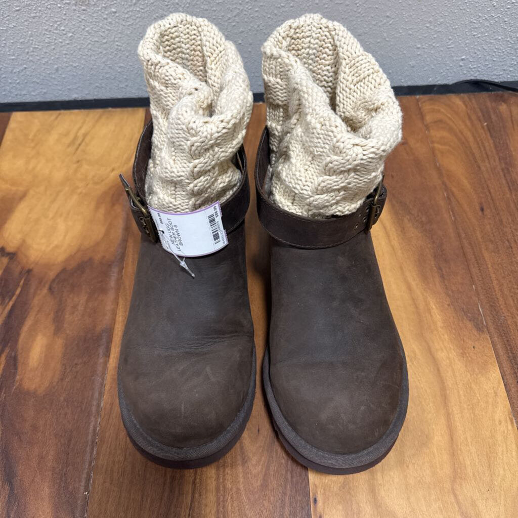 UGG,UGG LEATHER BOOT ,BROWN,8