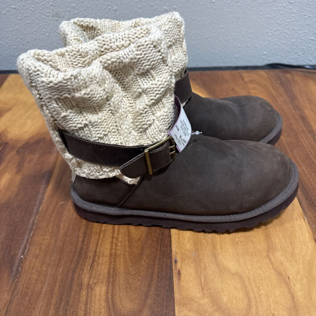 UGG,UGG LEATHER BOOT ,BROWN,8