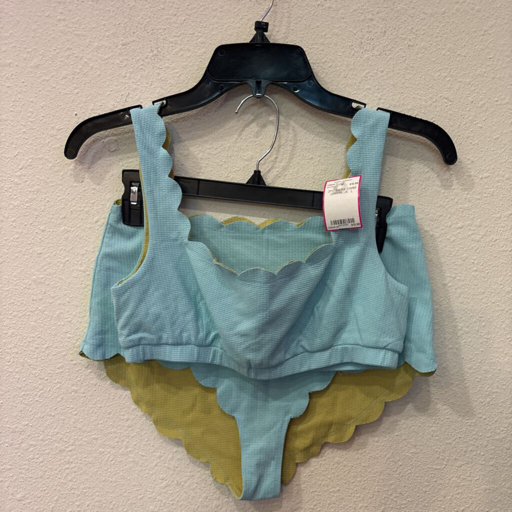AERIE,2PC BIKINI SWIM,GRN/BLUE ,L