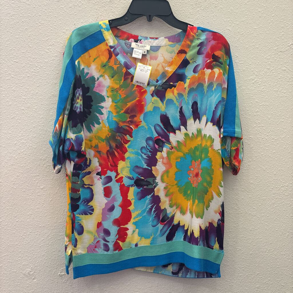 TRU LUXE,FLORAL TOP,MULTI ,M