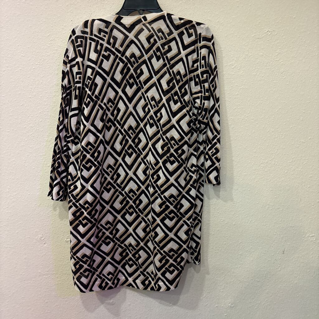 CHICO'S,2PC TOP LIGHT KIMONO ,BLK/TAN WHT,2