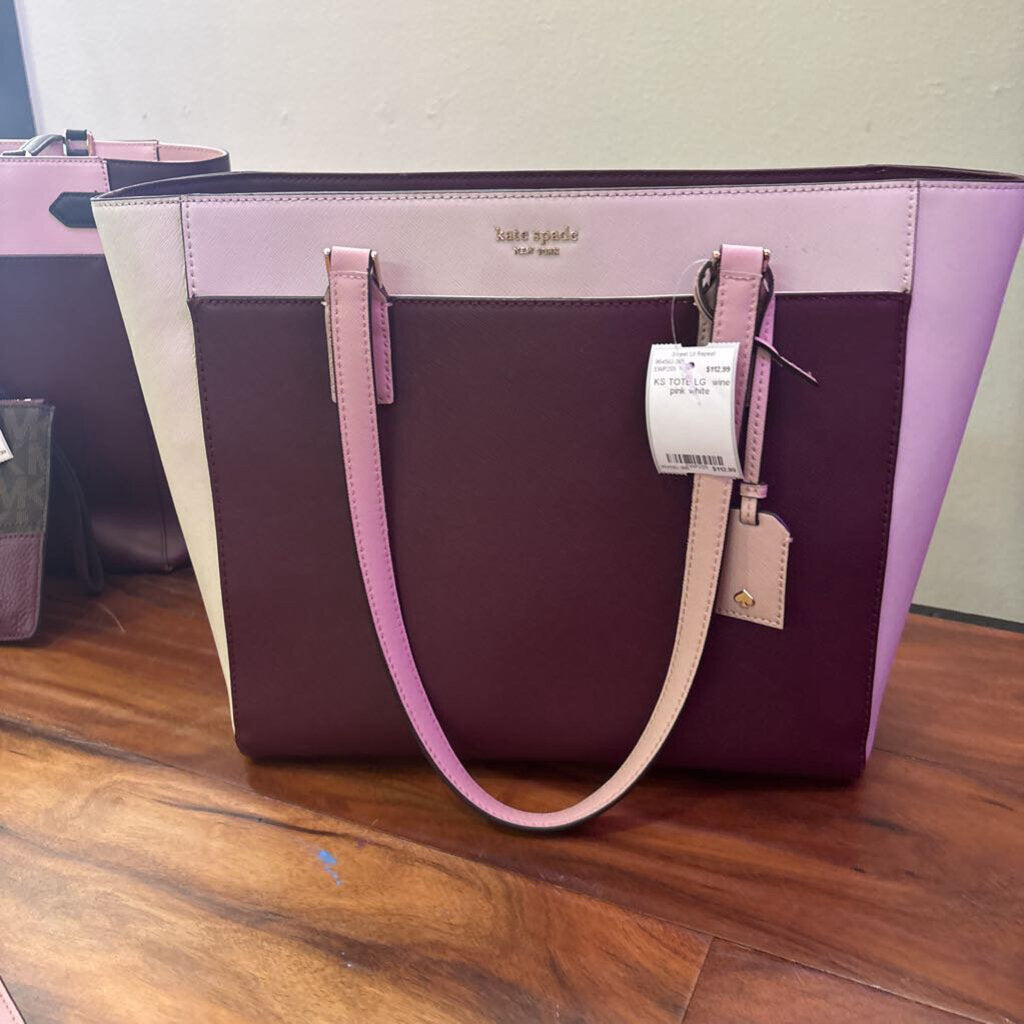 KATE SPADE,KS TOTE LG ,wine pink white