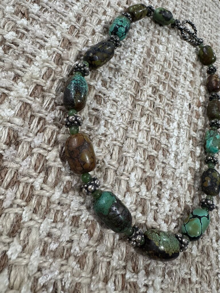NO LABEL,Chunky Graduated Turquoise Necklace with sterling silver,Turquoise silver