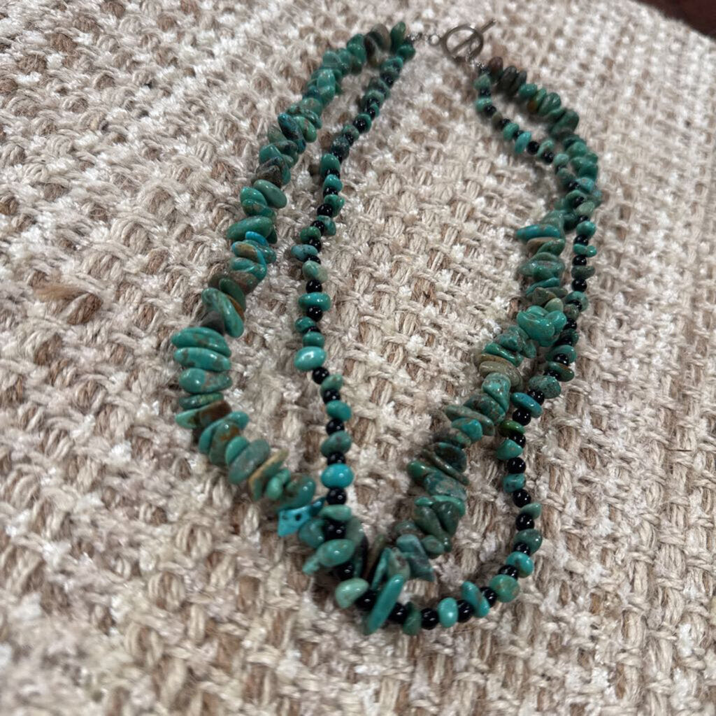 NO LABEL,Sterling Silver Turquoise Nugget Beaded Necklace,Turquoise silver