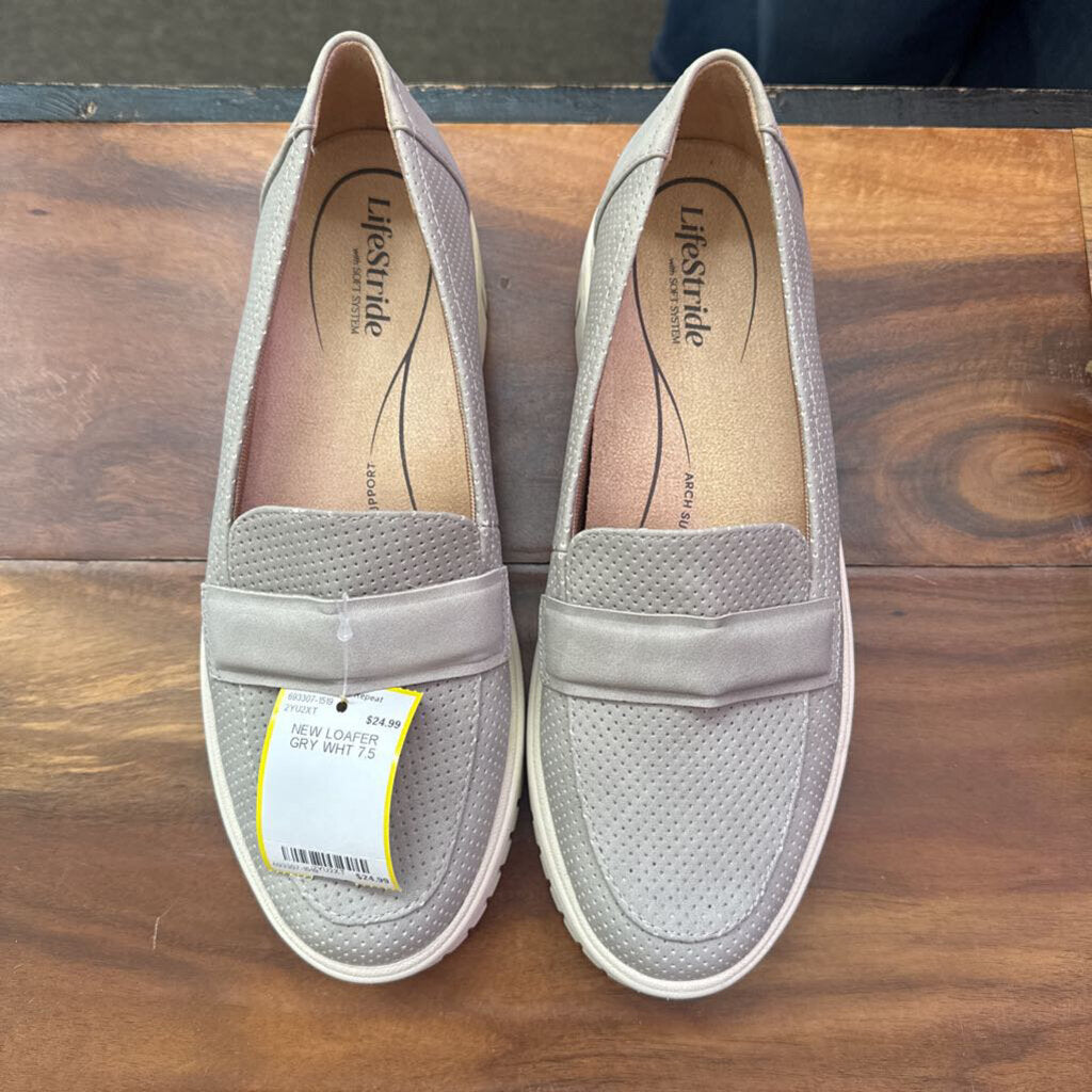 LIFE STRIDE,NEW LOAFER ,GRY WHT,7.5