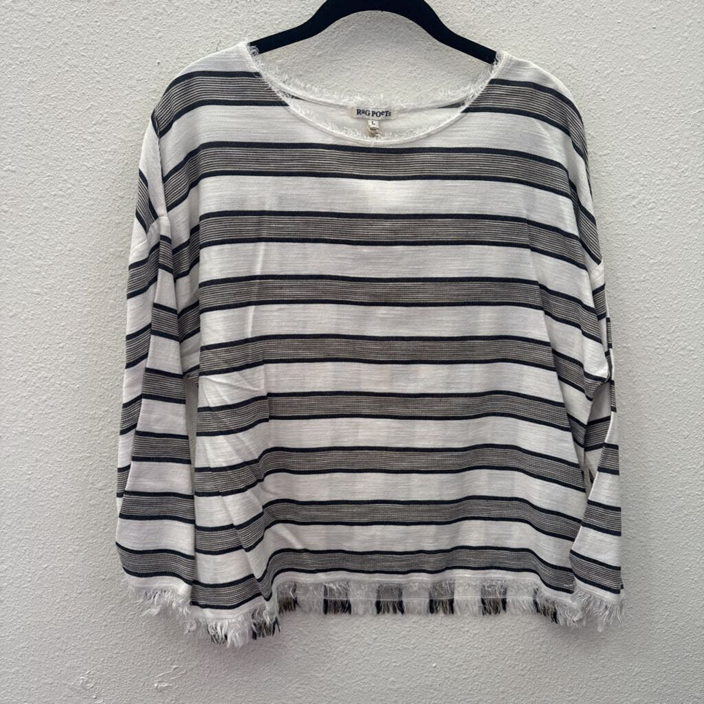 RAG POETS,NWT STRIPE TOP , WHT GRY,L