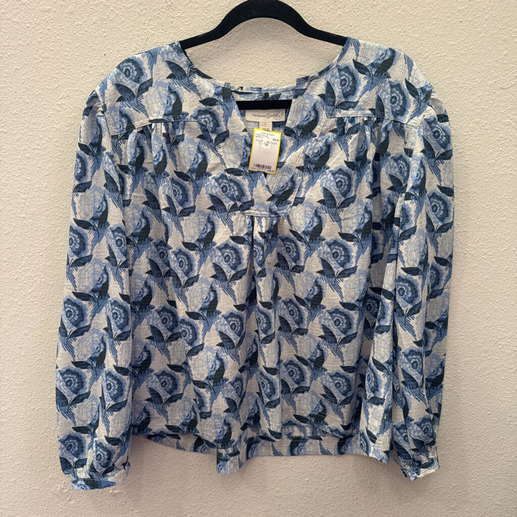 TREASURE & BOND,FLORAL BLOUSE TOP ,BLUE,L