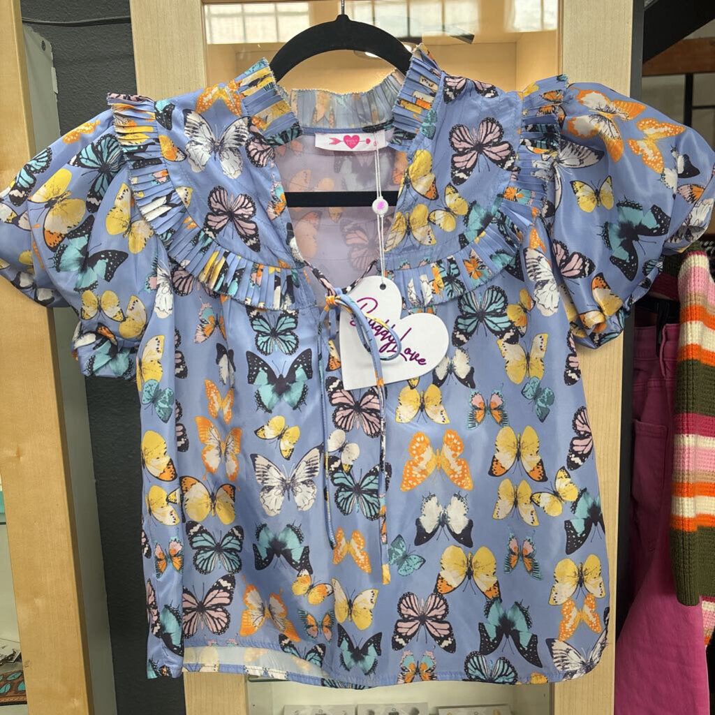 NWT PUFFED SLEEVES W/ BUTTERFLY,BLUE,S