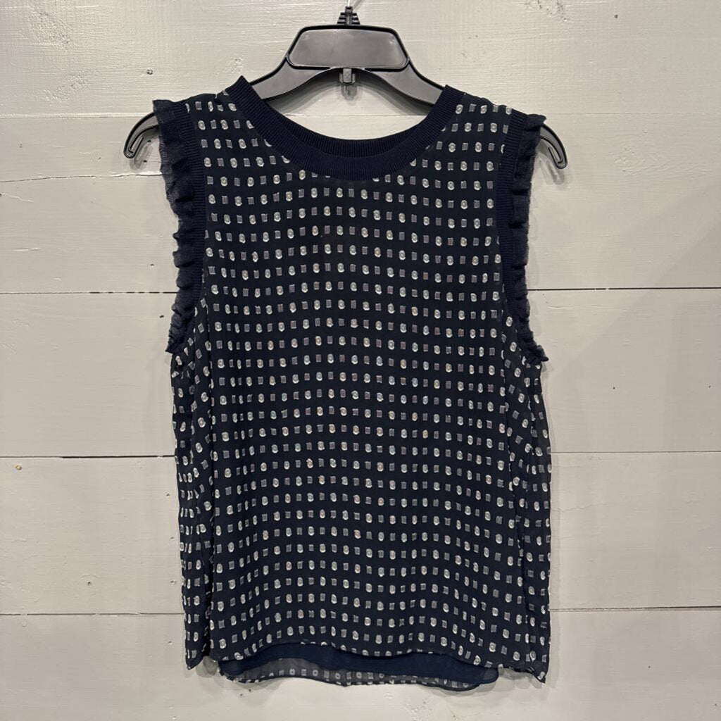 CURRENT AIR,SHEER PATTERNED TANK TOP,NVY WHT ,M