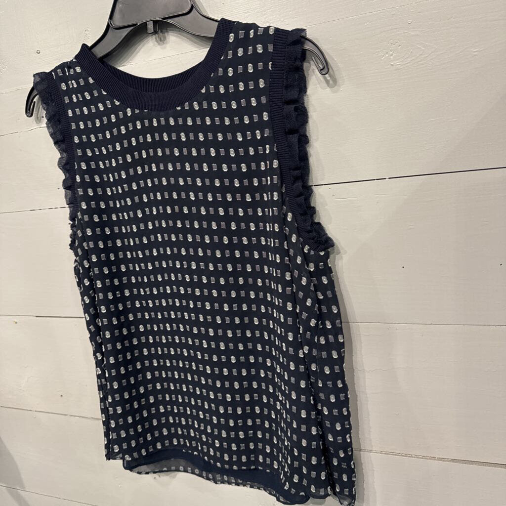 CURRENT AIR,SHEER PATTERNED TANK TOP,NVY WHT ,M