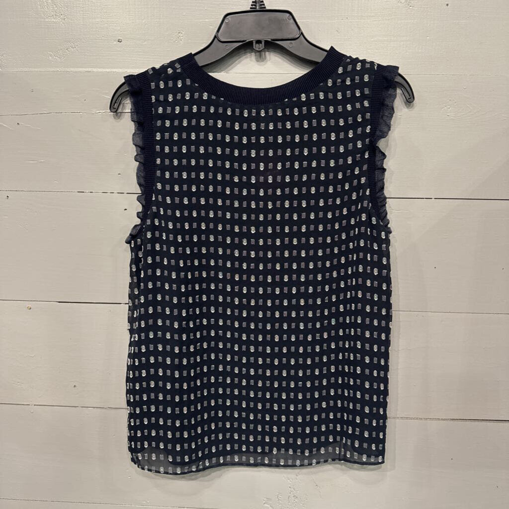 CURRENT AIR,SHEER PATTERNED TANK TOP,NVY WHT ,M
