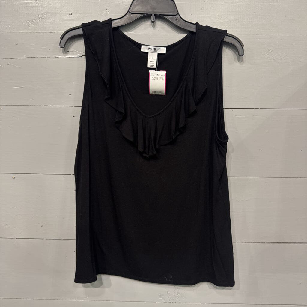 WHITE HOUSE BLACK MARKET,RUFFLE TANK TOP ,BLK ,10