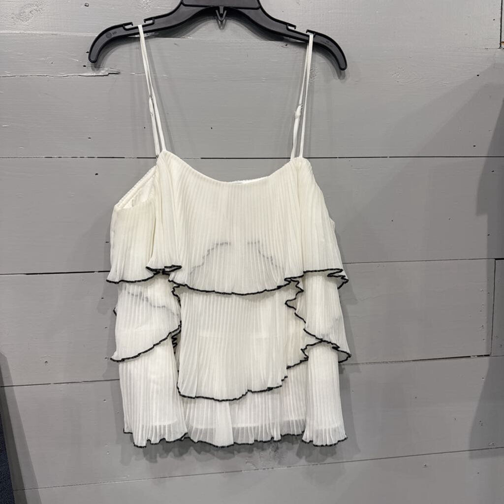 ENDLESS ROSE,SHEER RUFFLE TANK TOP ,WHT BLUE ,L